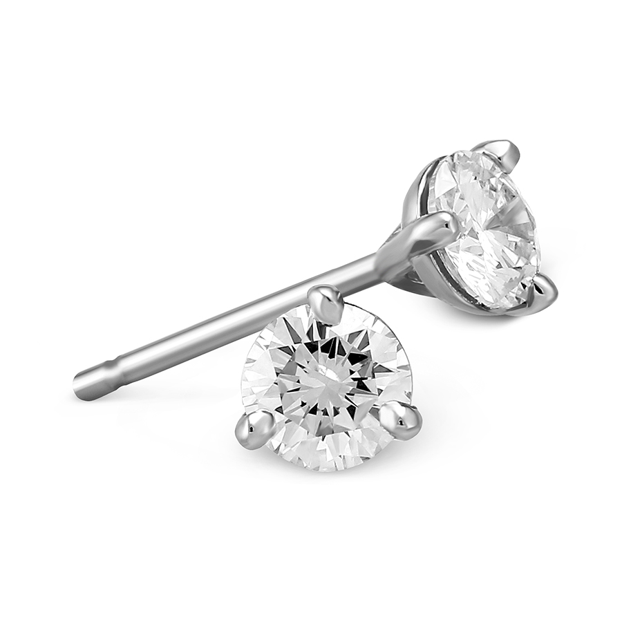 Round Diamond Stud Earrings in 18K White Gold, IJ/I1, .45 cttw