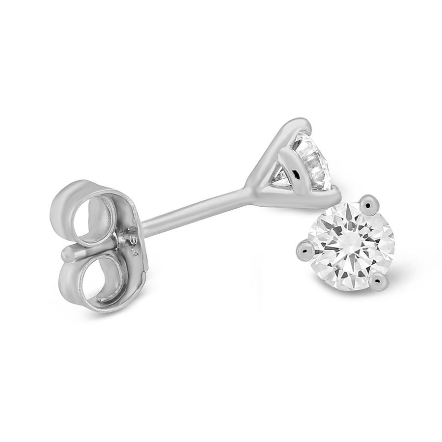 Round Diamond Stud Earrings in 18K White Gold, IJ/I1, .45 cttw