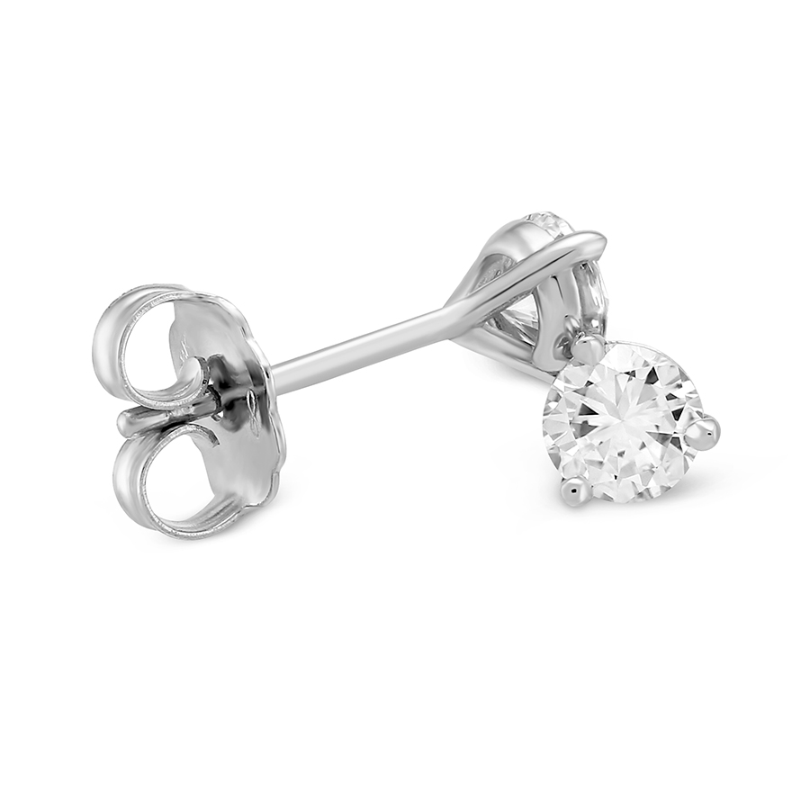 Round Diamond Stud Earrings in 18K White Gold, IJ/I1, .60 cttw
