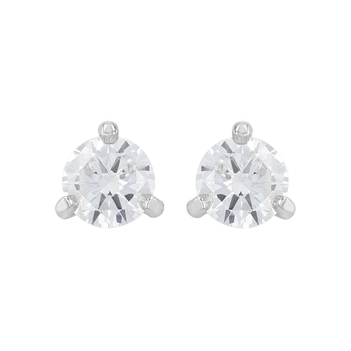 Round Diamond Stud Earrings in 18K White Gold, IJ/I1, 1.10 cttw