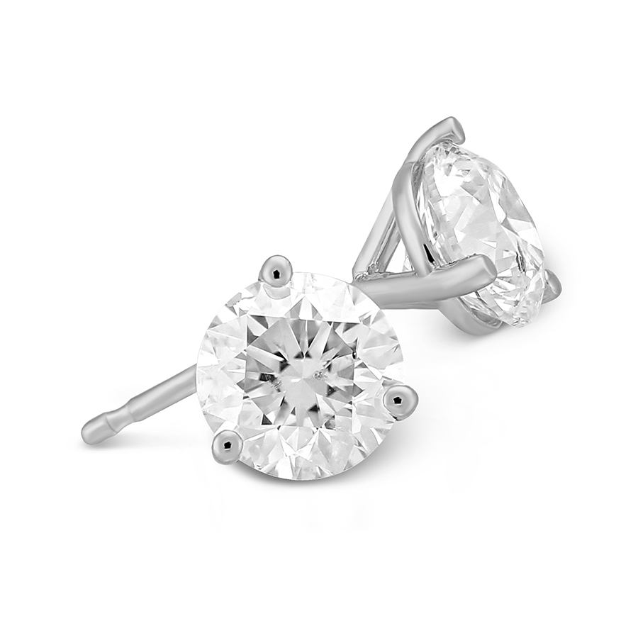 Round Diamond Stud Earrings in 18K White Gold, IJ/I1, 1.35 cttw