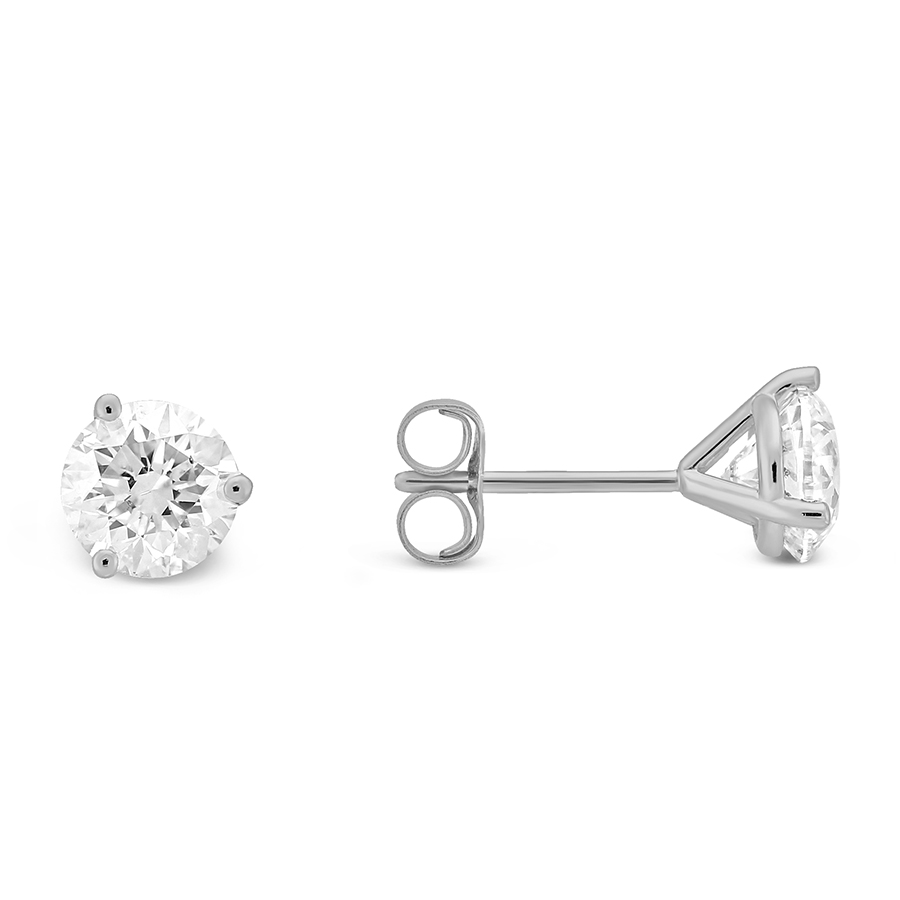 Round Diamond Stud Earrings in 18K White Gold, IJ/I1, 1.35 cttw