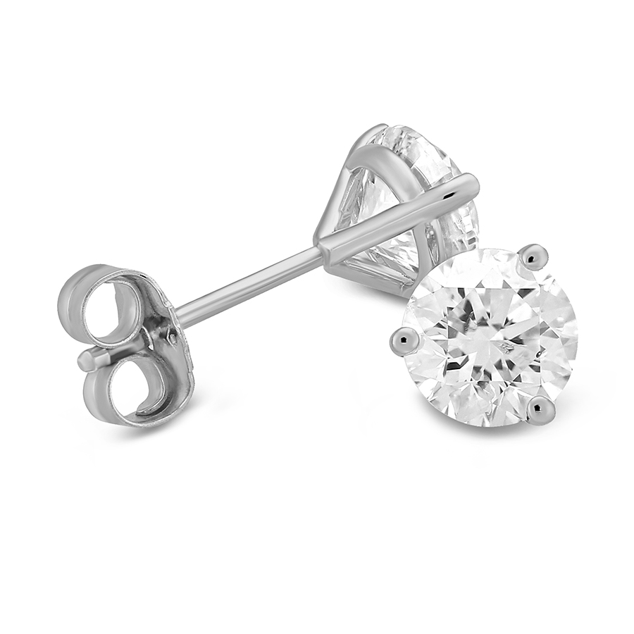 Round Diamond Stud Earrings in 18K White Gold, IJ/I1, 1.35 cttw
