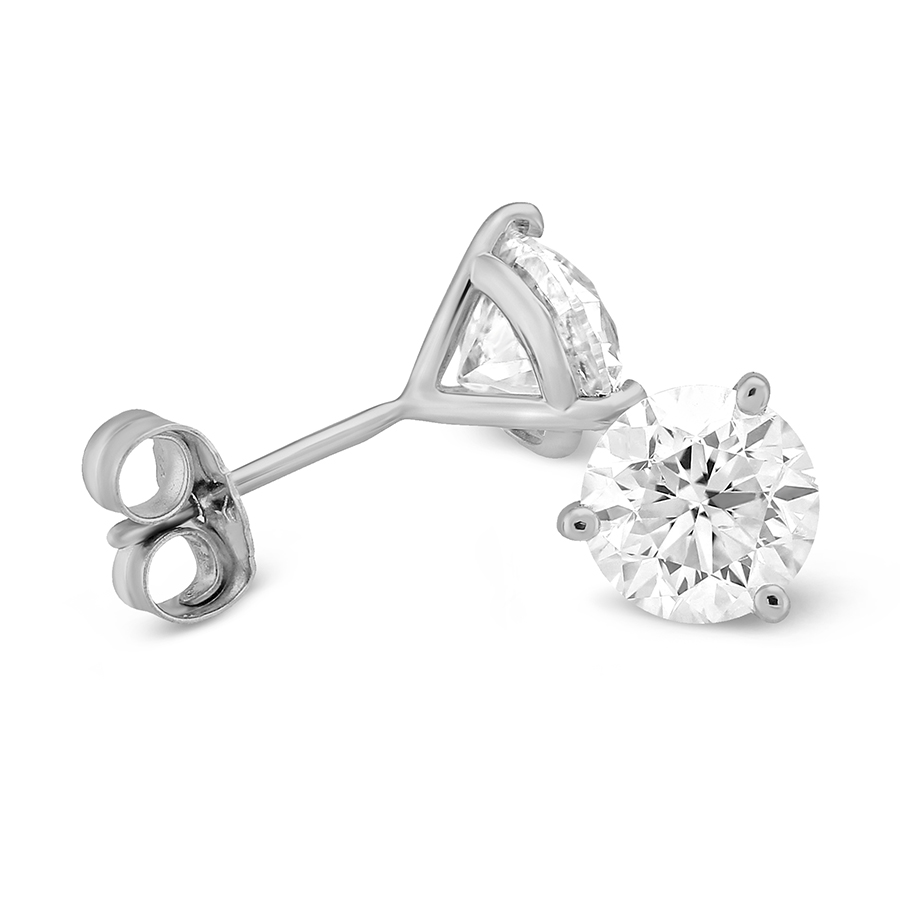 Round Diamond Stud Earrings in White Gold, 1.80 cttw