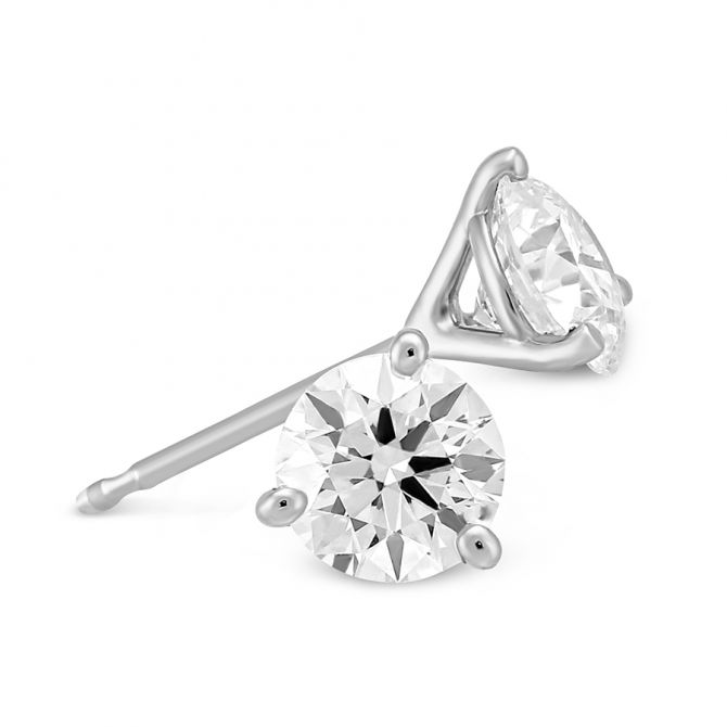Round Diamond Stud Earrings in 18K White Gold, GH/SI, 1.20 cttw