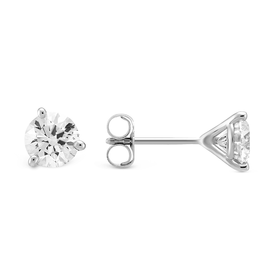 Round Diamond Stud Earrings in 18K White Gold, GH/SI, 1.20 cttw