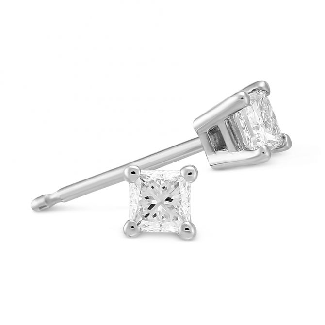 Princess Diamond Stud Earrings in White Gold, 0.35 cttw