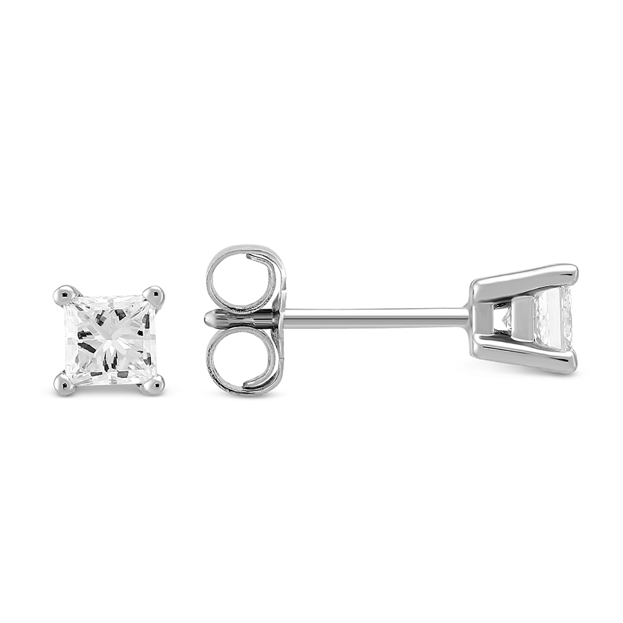 18K White Gold Princess Diamond Stud Earrings, 0.40cttw