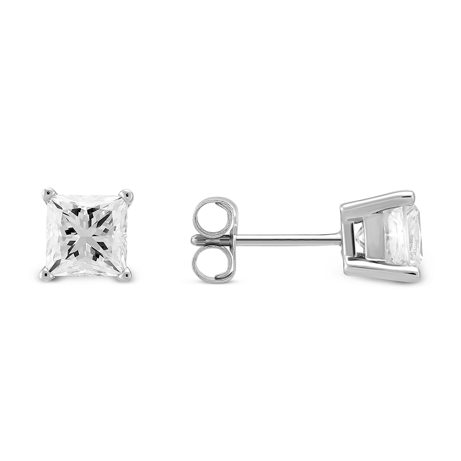 Princess Diamond Stud Earrings in White Gold, 1.75 cttw