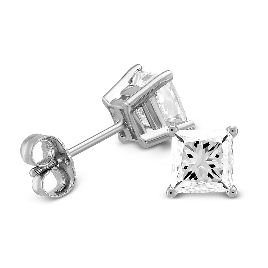 Princess Diamond Stud Earrings in White Gold, 1.75 cttw
