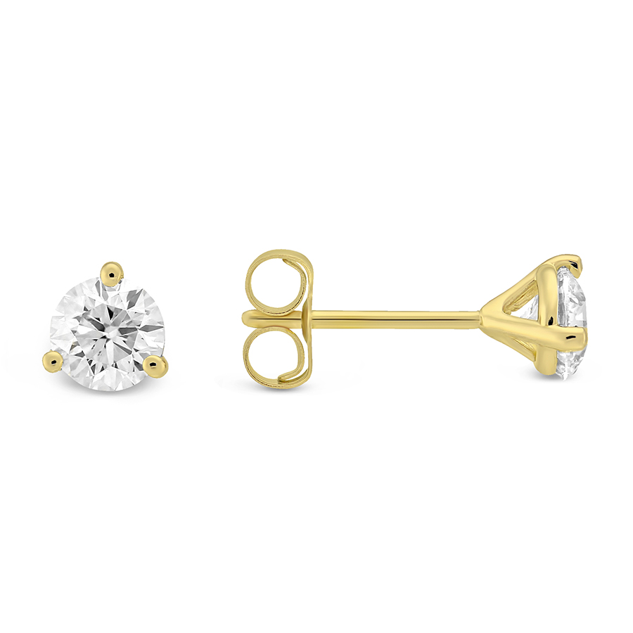 Round Diamond Stud Earrings in Yellow Gold, 0.65 cttw