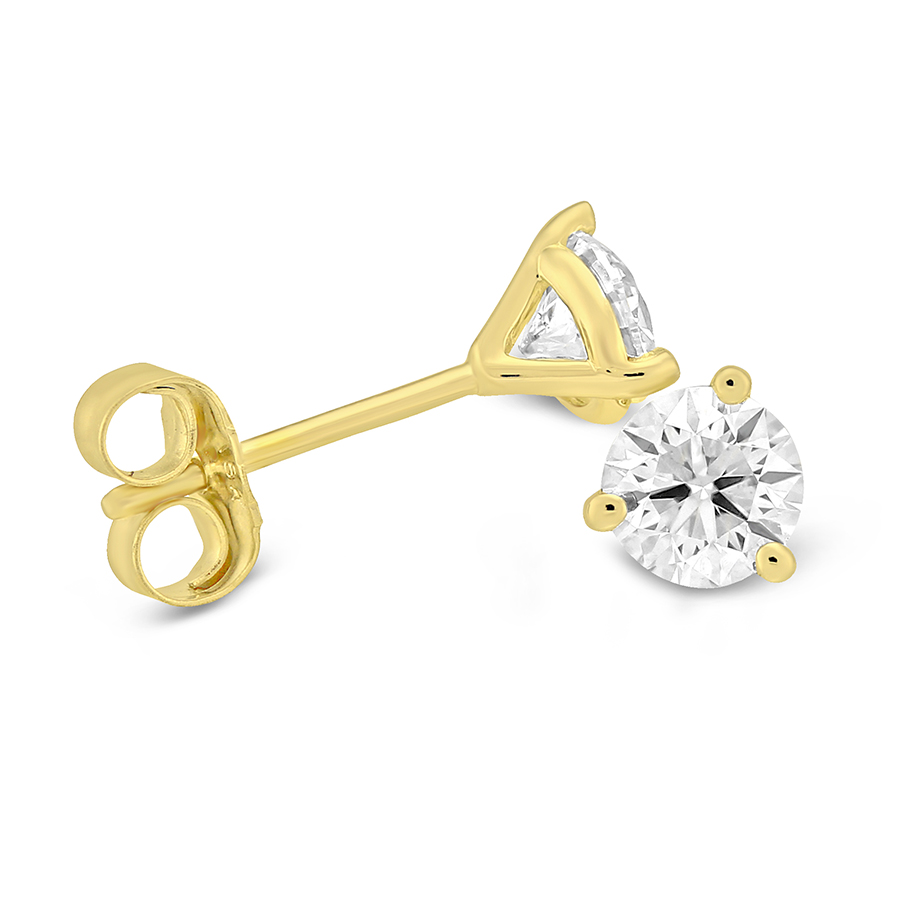 Round Diamond Stud Earrings in Yellow Gold, 0.65 cttw