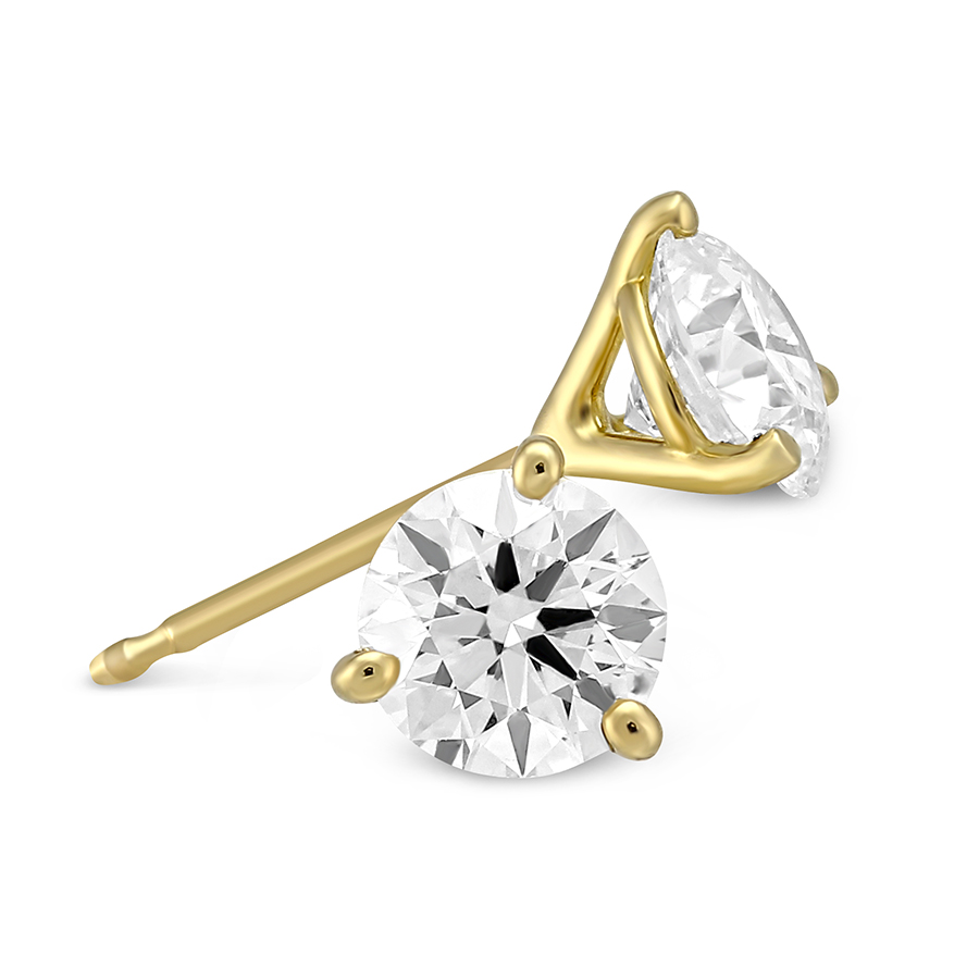 18K Yellow Gold Round Diamond Stud Earrings, 1.25cttw