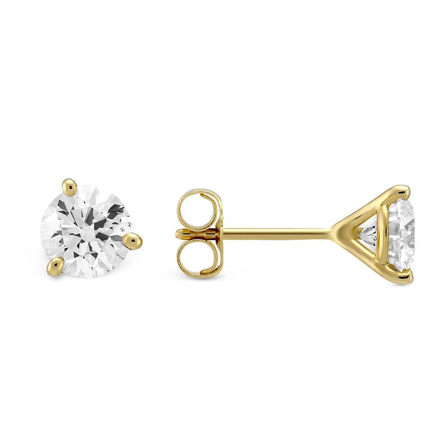 18K Yellow Gold Round Diamond Stud Earrings, 1.25cttw