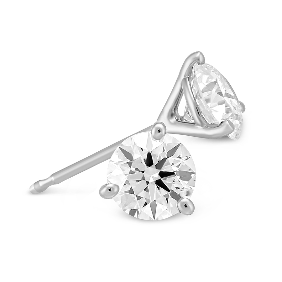 18K White Gold Round Diamond Stud Earrings, 1.25cttw