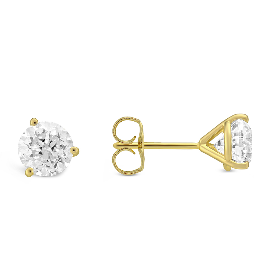 18K Yellow Gold Round Diamond Stud Earrings, 2.00cttw