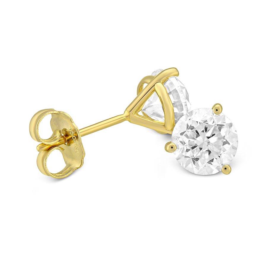 18K Yellow Gold Round Diamond Stud Earrings, 2.00cttw