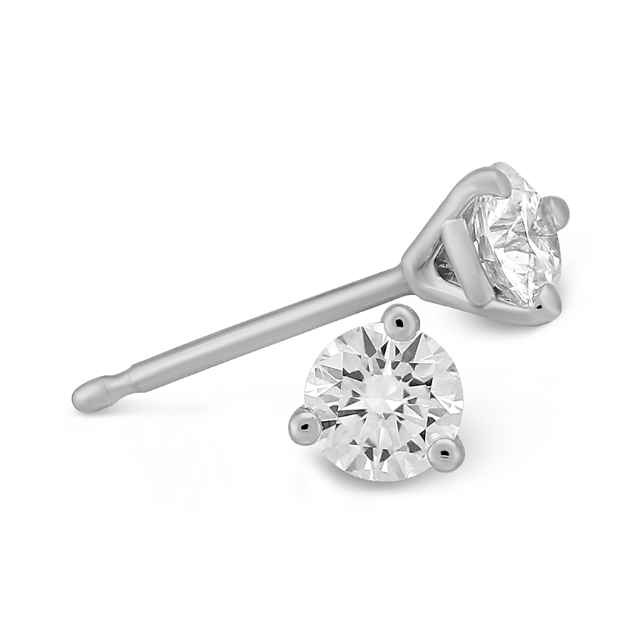 Round Diamond Stud Earrings in 18K White Gold, LM/I1, .35 cttw