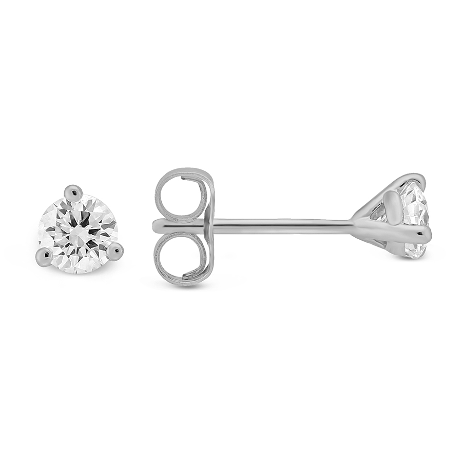 Round Diamond Stud Earrings in 18K White Gold, LM/I1, .35 cttw