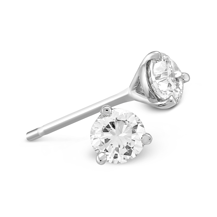 Round Diamond Stud Earrings in 18K White Gold, LM/I1, .50 cttw