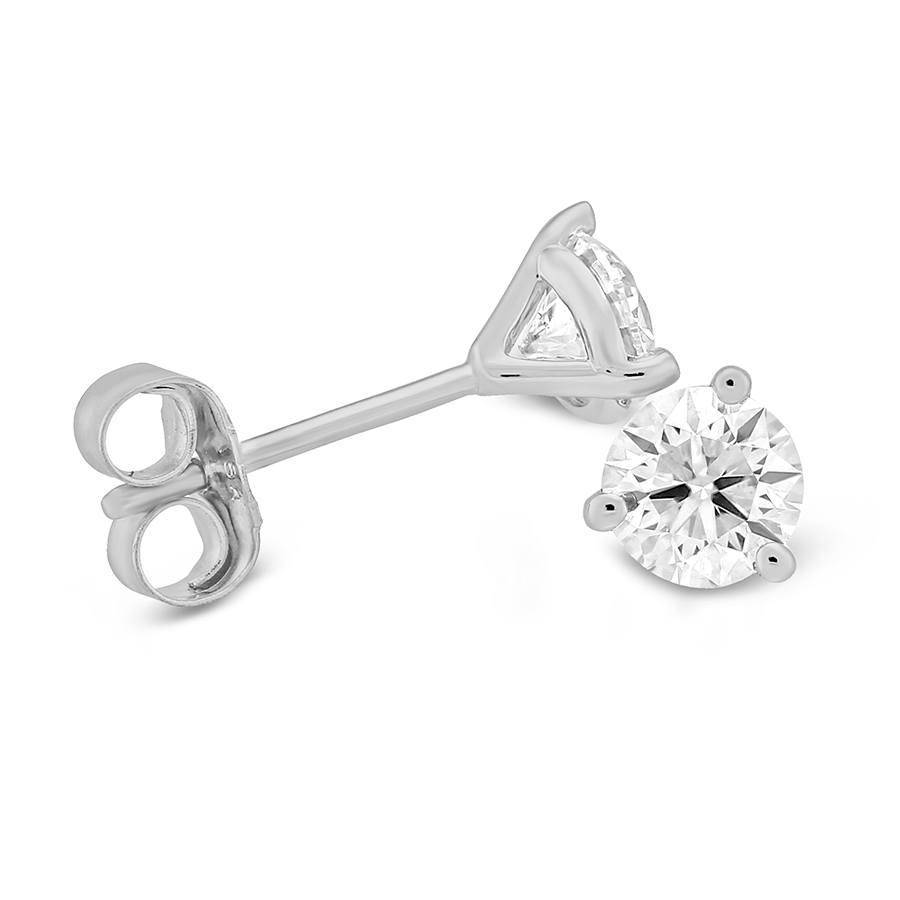 Round Diamond Stud Earrings in 18K White Gold, LM/I1, .70 cttw
