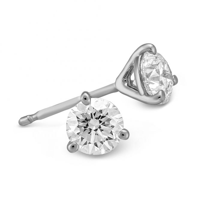 Round Diamond Stud Earrings in 18K White Gold, LM/I1, .75 cttw