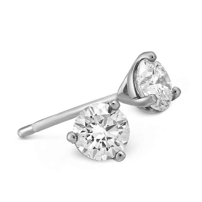 Round Diamond Stud Earrings in 18K White Gold, LM/I1, .90 cttw
