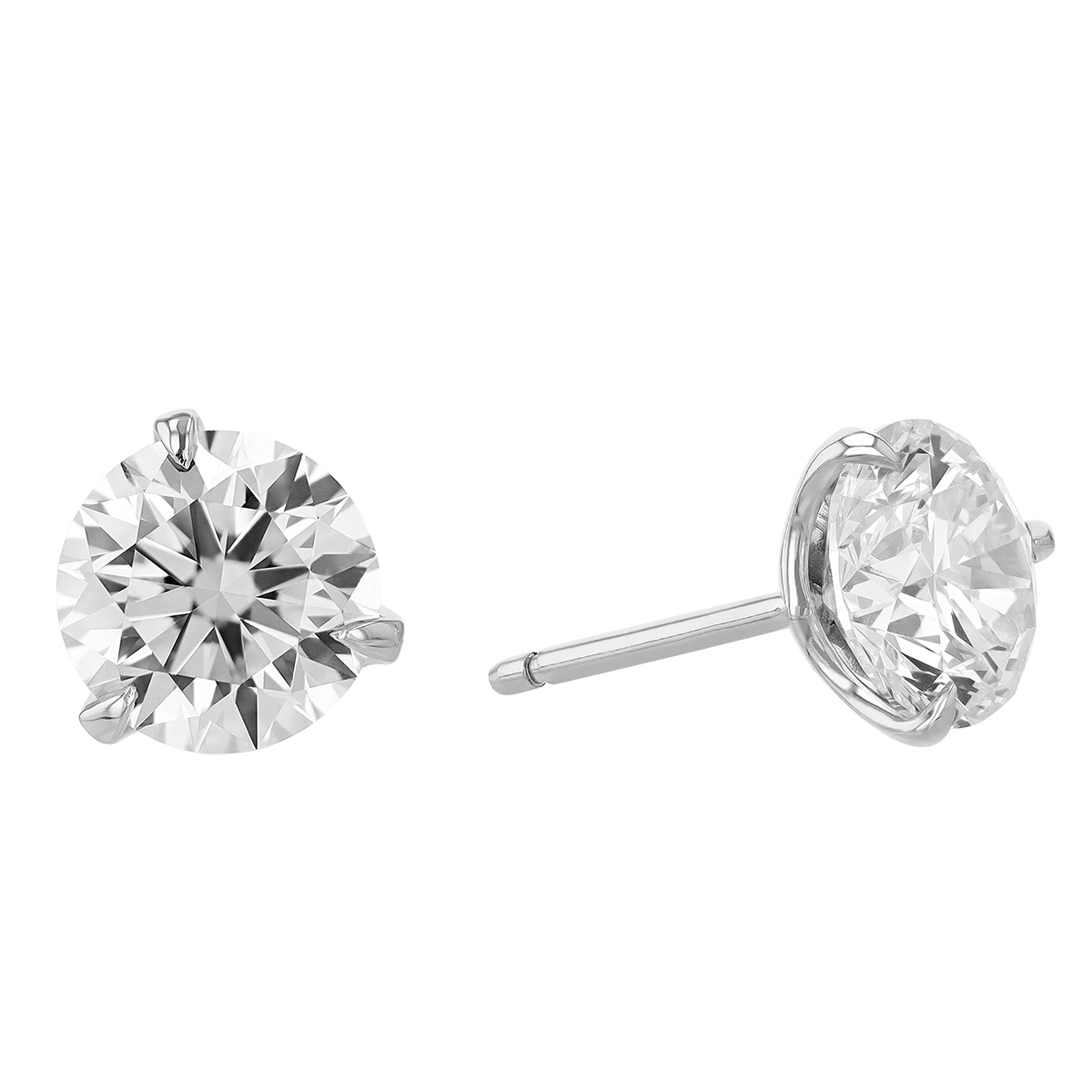 Rahaminov Round Diamond Stud Earrings in White Gold, 3.03 cttw