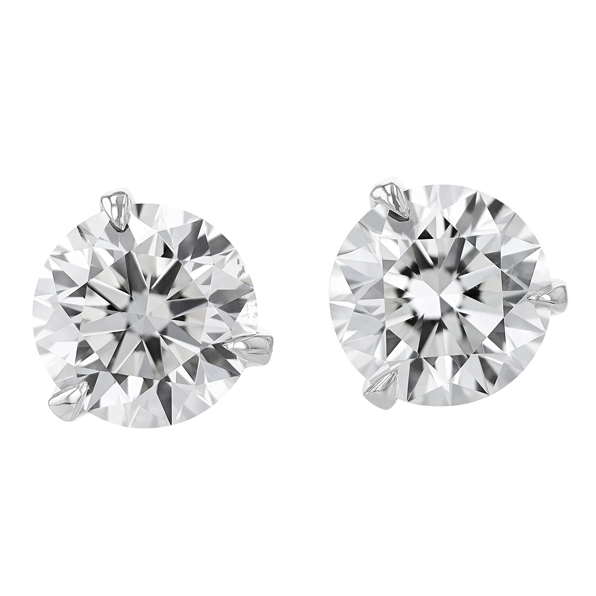 Rahaminov Round Diamond Stud Earrings in White Gold, 3.03 cttw