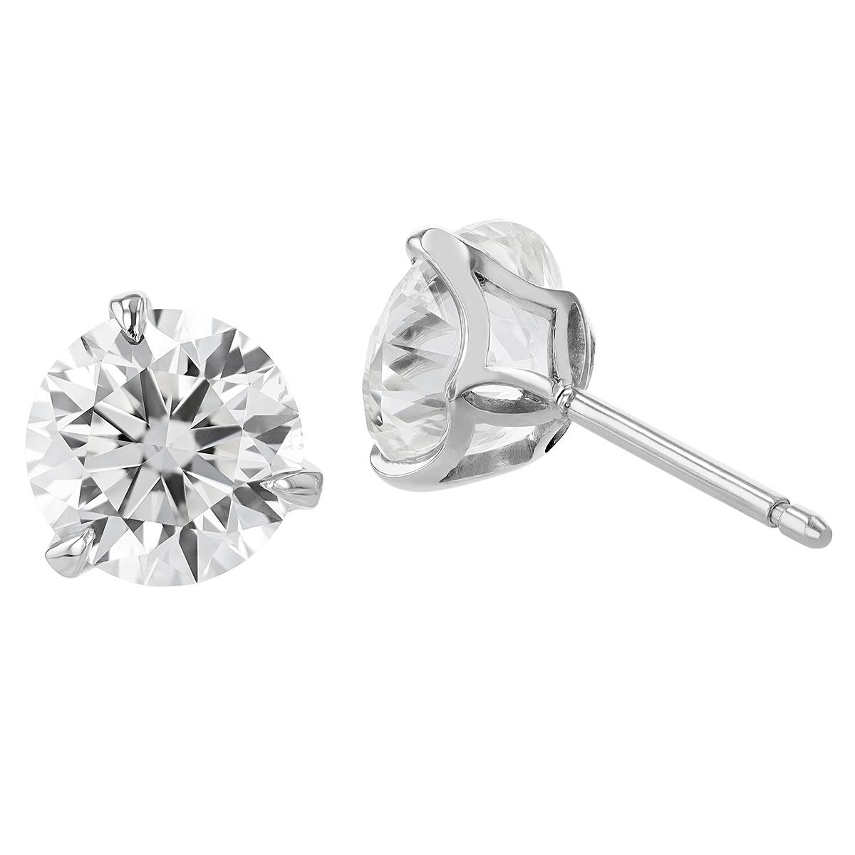 Rahaminov Round Diamond Stud Earrings in White Gold, 3.03 cttw