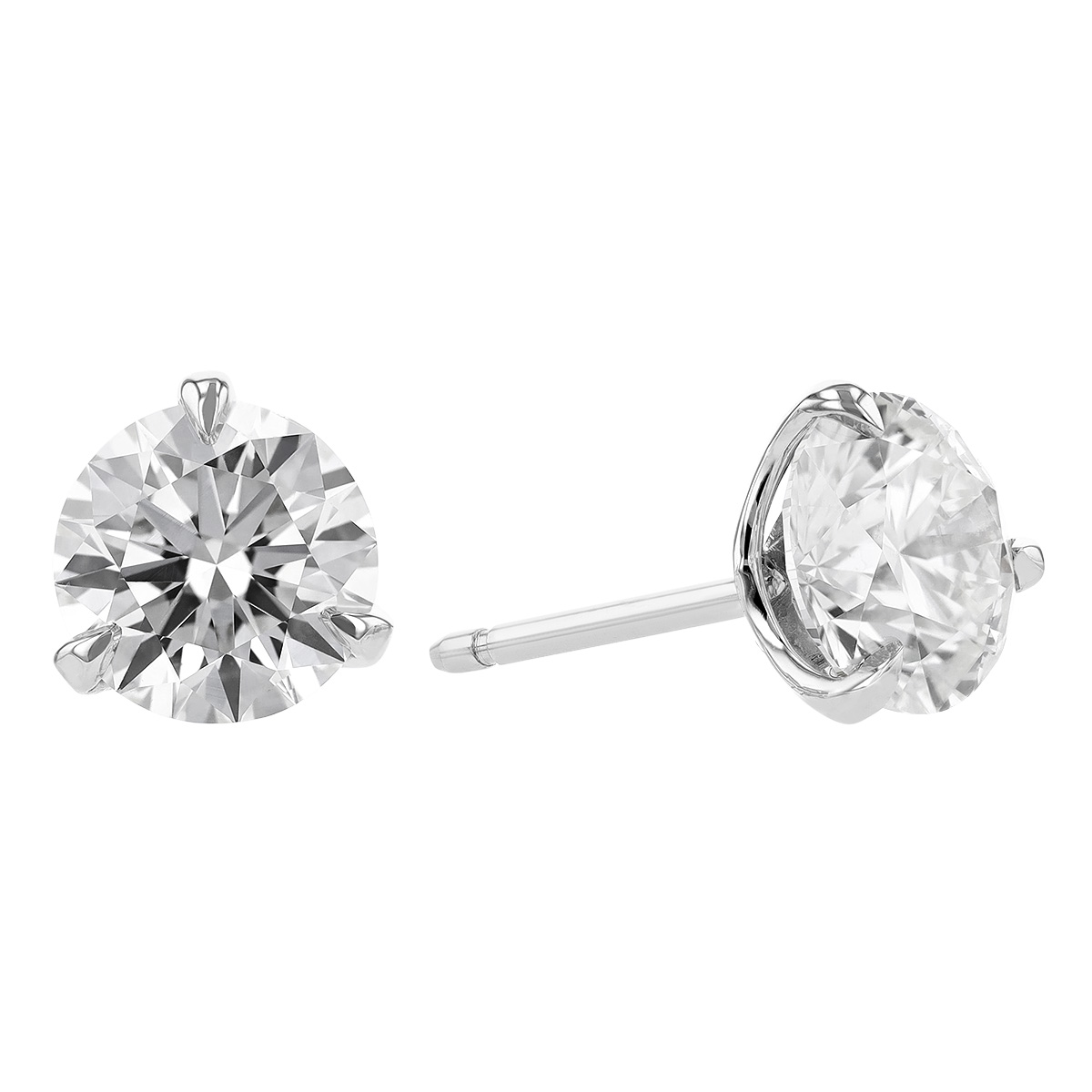 Rahaminov Round Diamond Stud Earrings in White Gold, 3.03 cttw