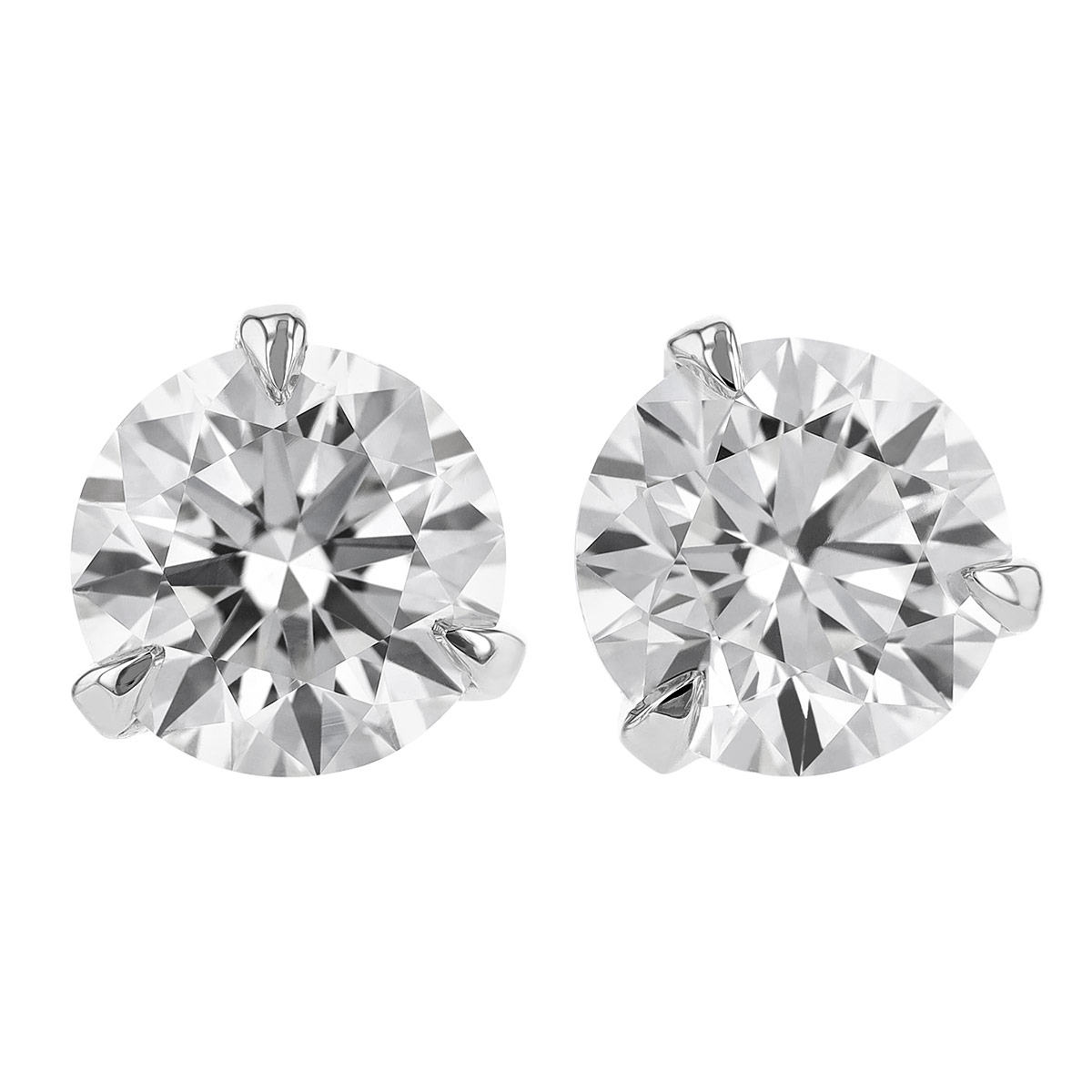 Rahaminov Round Diamond Stud Earrings in White Gold, 3.03 cttw