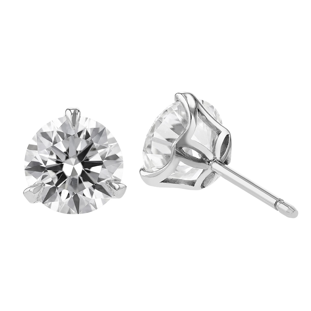 Rahaminov Round Diamond Stud Earrings in White Gold, 3.03 cttw