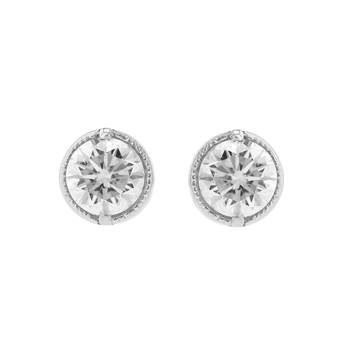 Round Diamond Bezel Set Stud Earrings in White Gold, .62 cttw