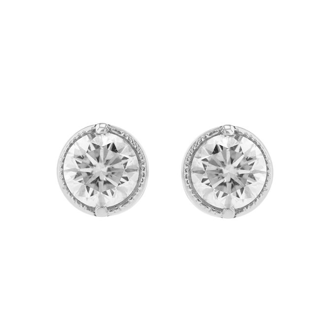 Round Diamond Bezel Set Stud Earrings in White Gold, .62 cttw