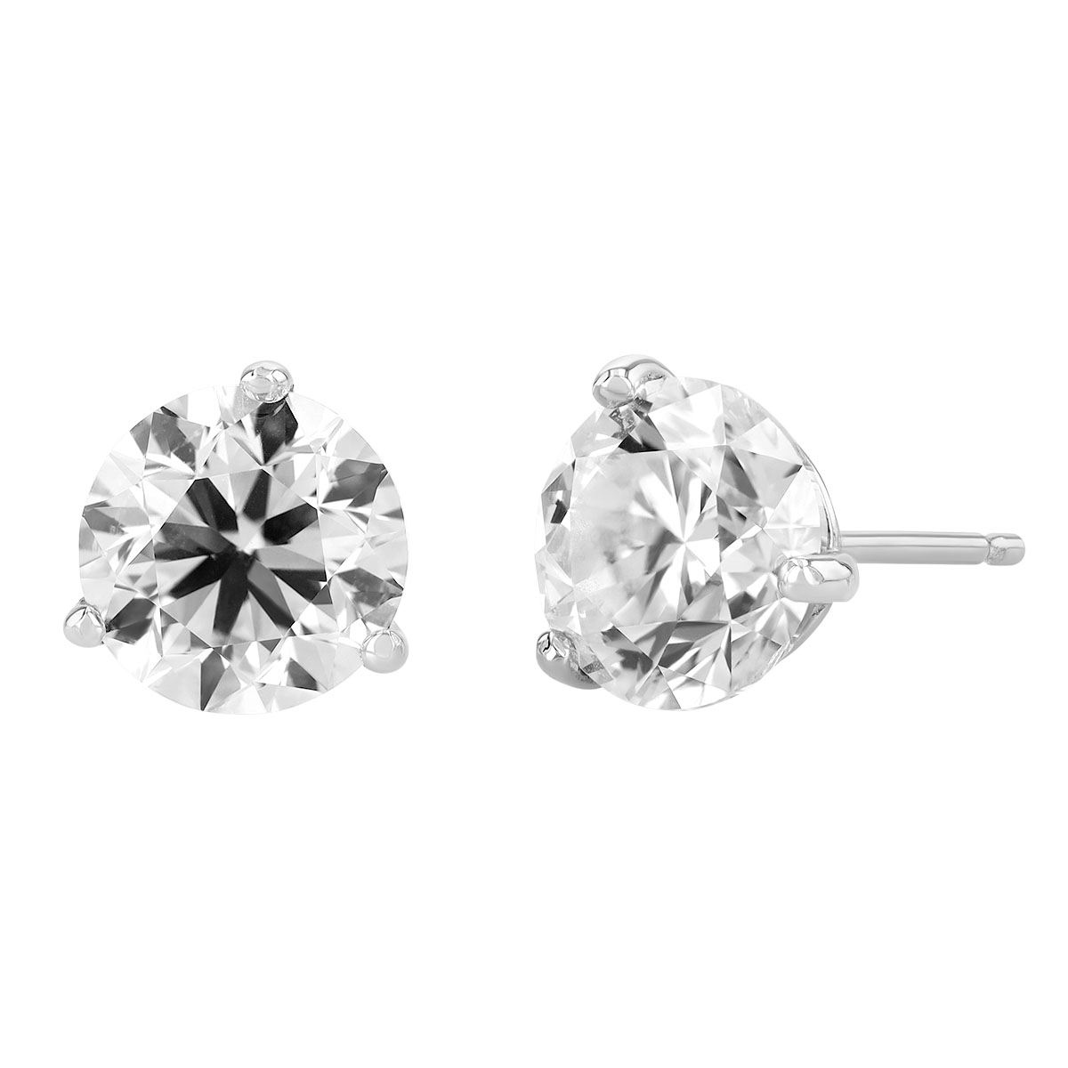 Round Diamond Stud Earrings in White Gold, MN/VS, 3.00 cttw