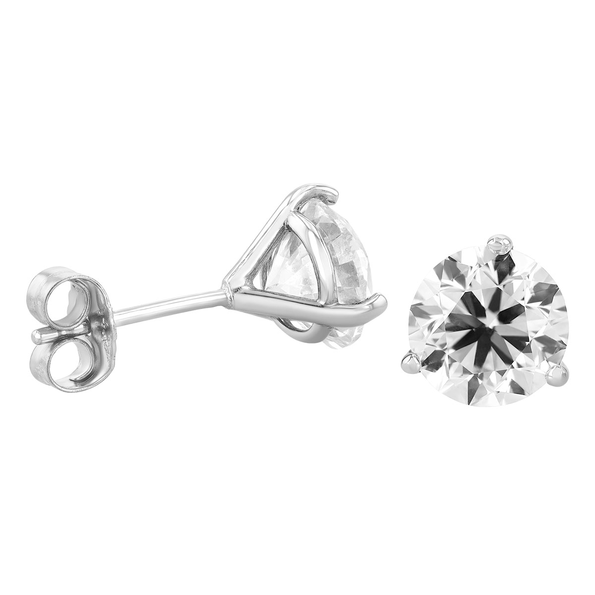 Round Diamond Stud Earrings in White Gold, MN/VS, 3.00 cttw