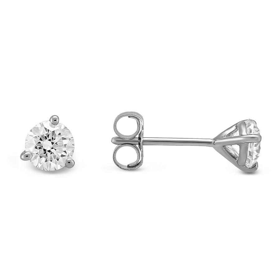 Round Diamond Stud Earrings in 18K White Gold, KL/I1, .75 cttw
