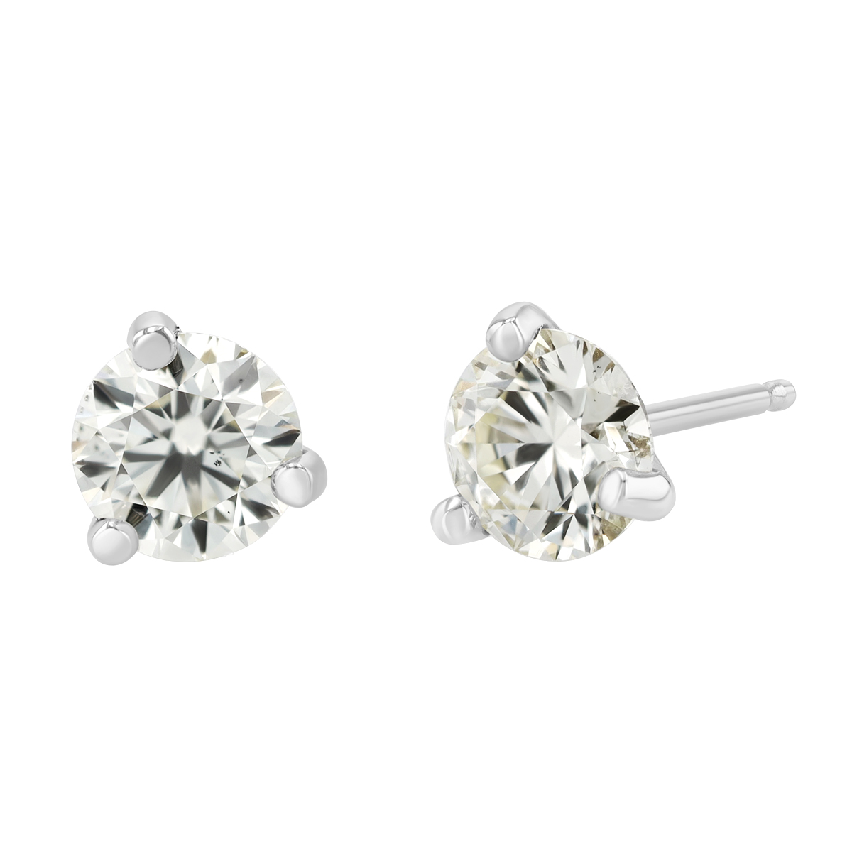 Round Diamond Stud Earrings in White Gold, PQ/SI, 1.10 cttw
