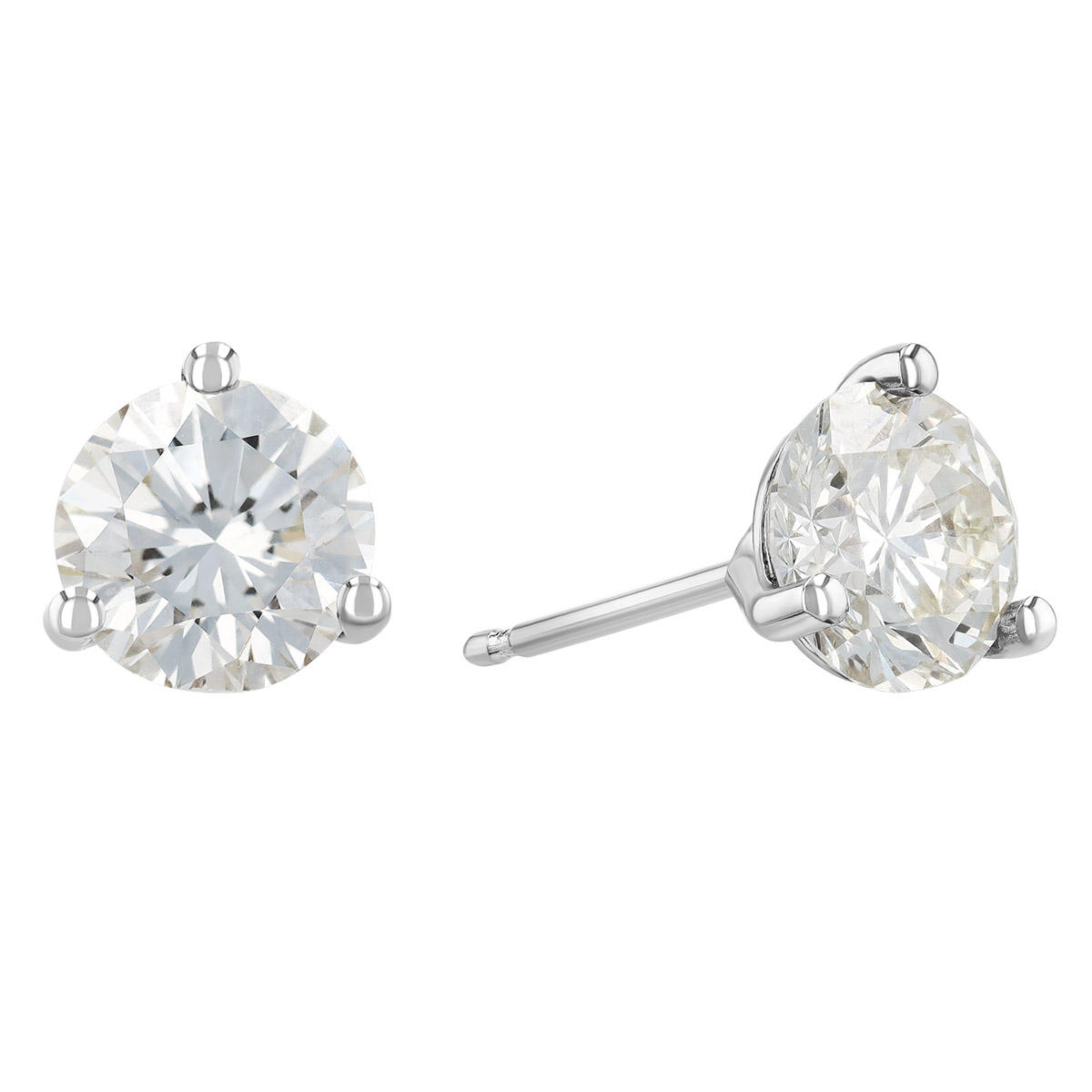 Round Diamond Stud Earrings in 18K White Gold, MN/VS2-SI1, 2.10 cttw