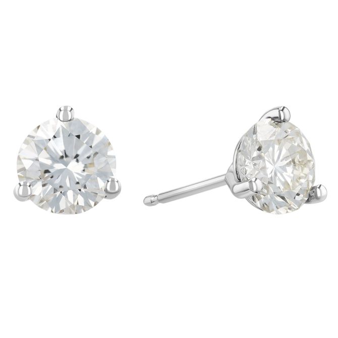 Round Diamond Stud Earrings in 18K White Gold, MN/VS2-SI1, 2.10 cttw