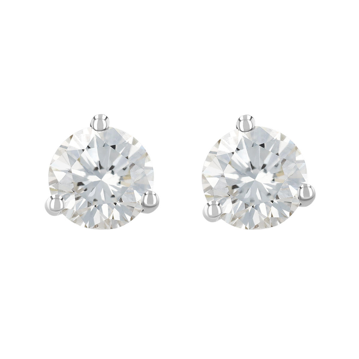 Round Diamond Stud Earrings in 18K White Gold, MN/VS2-SI1, 2.10 cttw