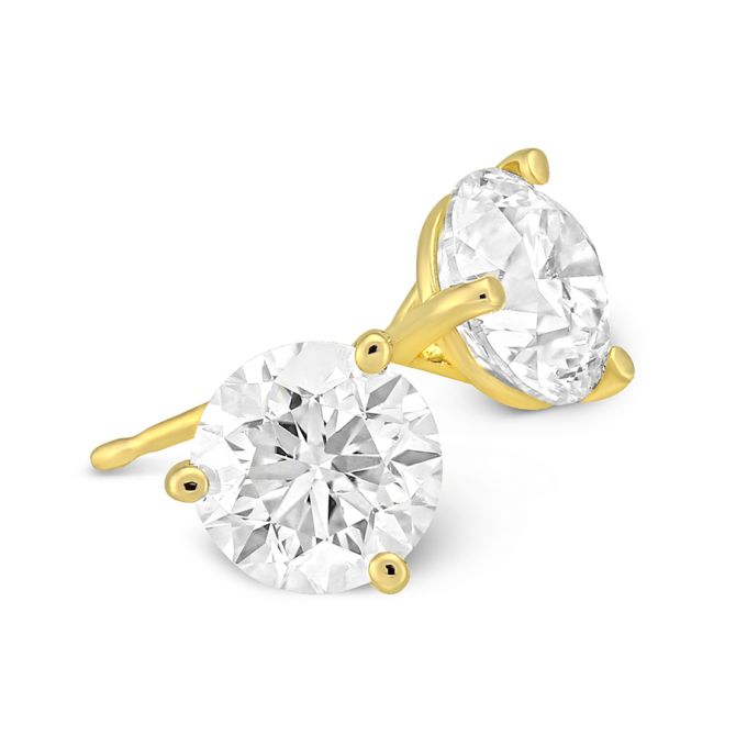 Round Diamond Stud Earrings in 18K Yellow Gold, LM/I1, 1.77 cttw