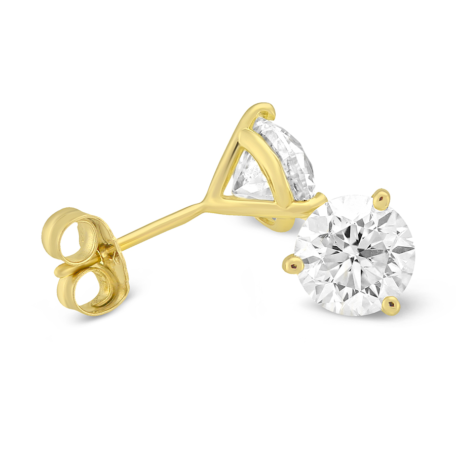 Round Diamond Stud Earrings in 18K Yellow Gold, LM/I1, 1.77 cttw