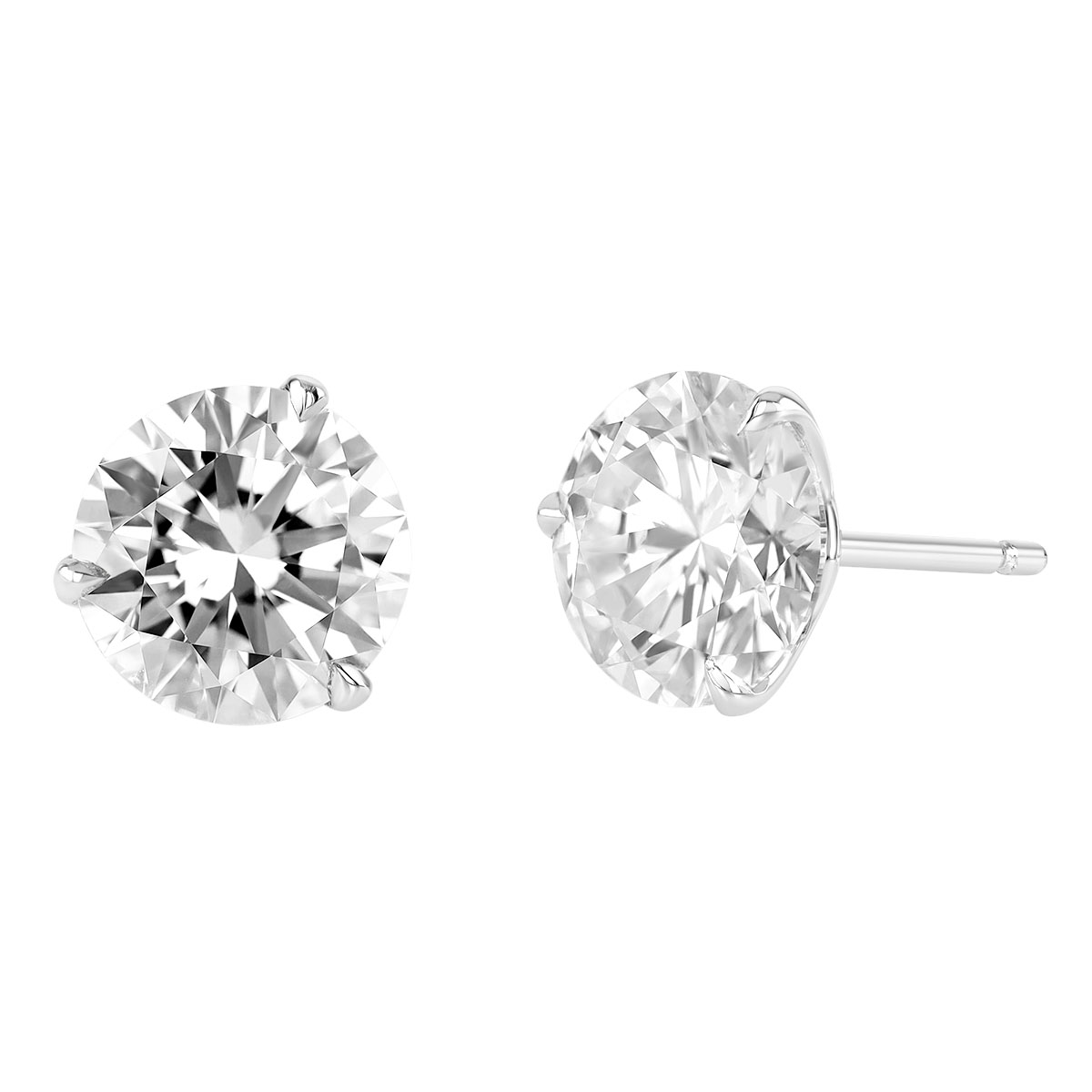Rahaminov Round Diamond Stud Earrings in White Gold, I/SI2, 4.10 cttw
