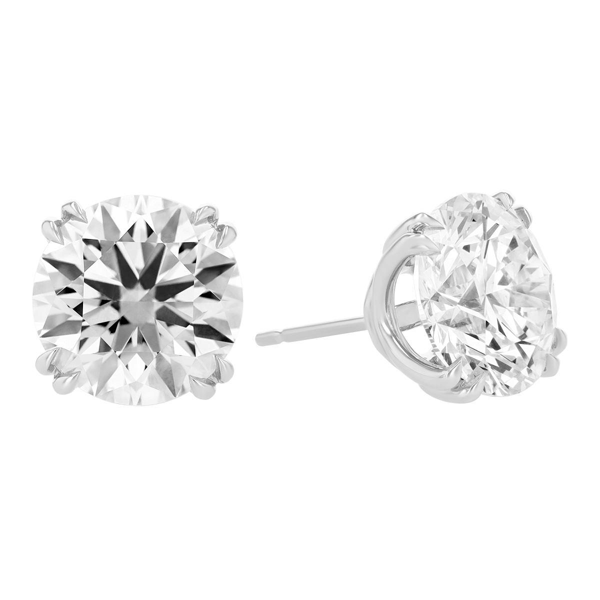 Clarity Diamond Signature Lab-Grown Round Diamond Double Prong Stud Earrings in White Gold, 8.76cttw