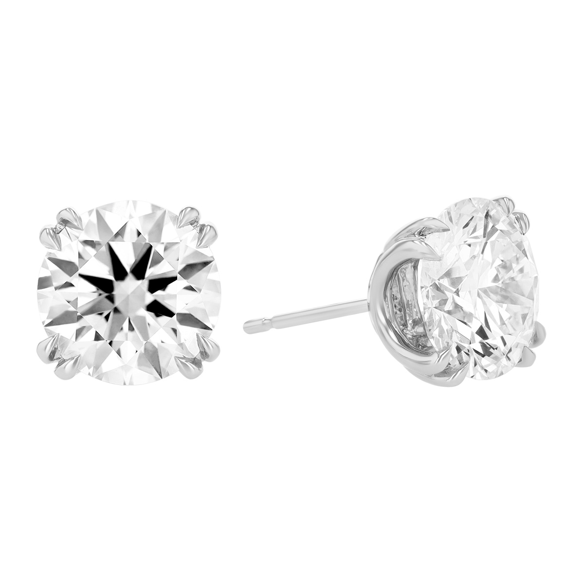 Clarity Diamond Signature Lab-Grown Round Diamond Double Prong Stud Earrings in White Gold, 6.09cttw