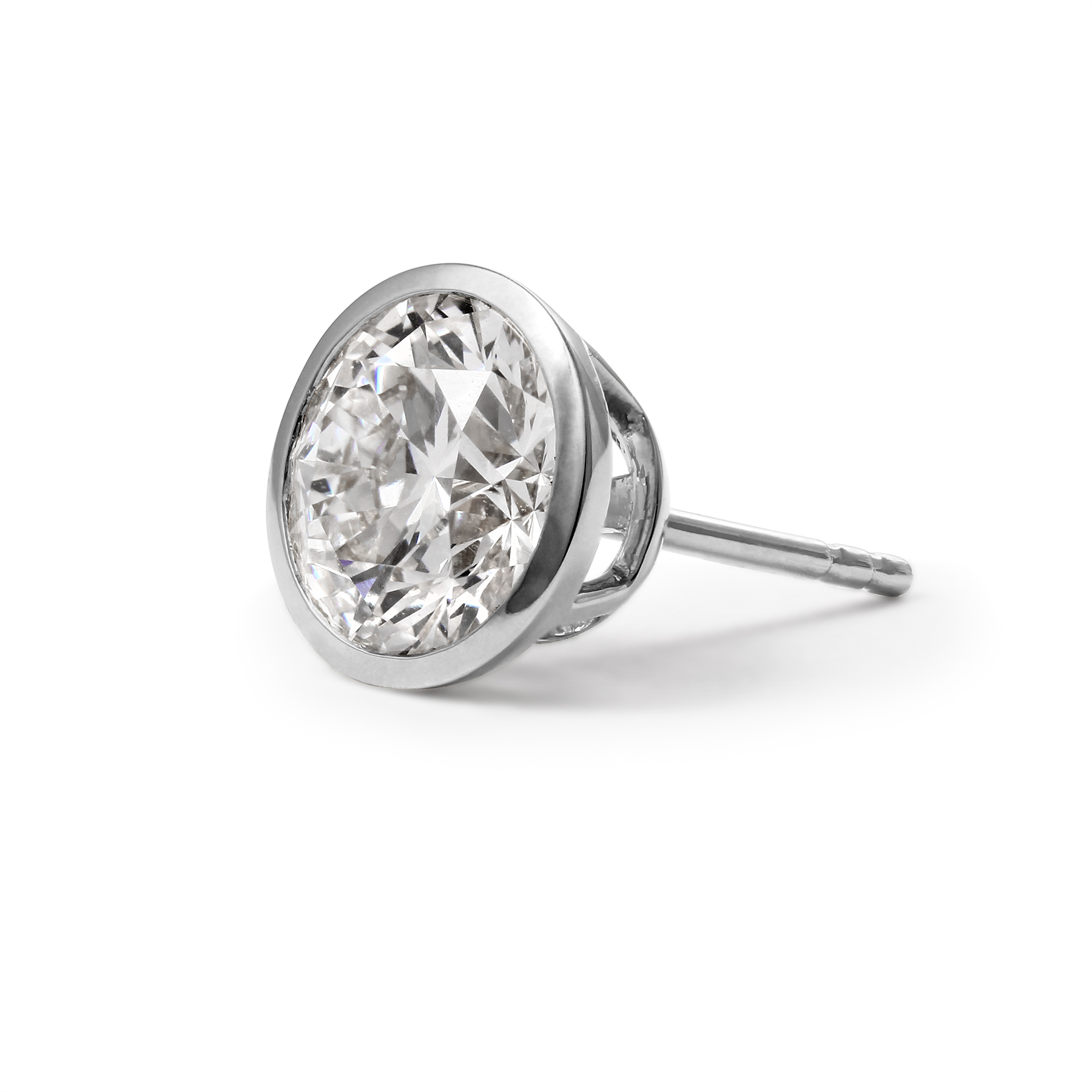 Clarity Diamond Signature Lab-Grown Bezel Set Round Diamond Stud Earrings in White Gold, 3.09 cttw