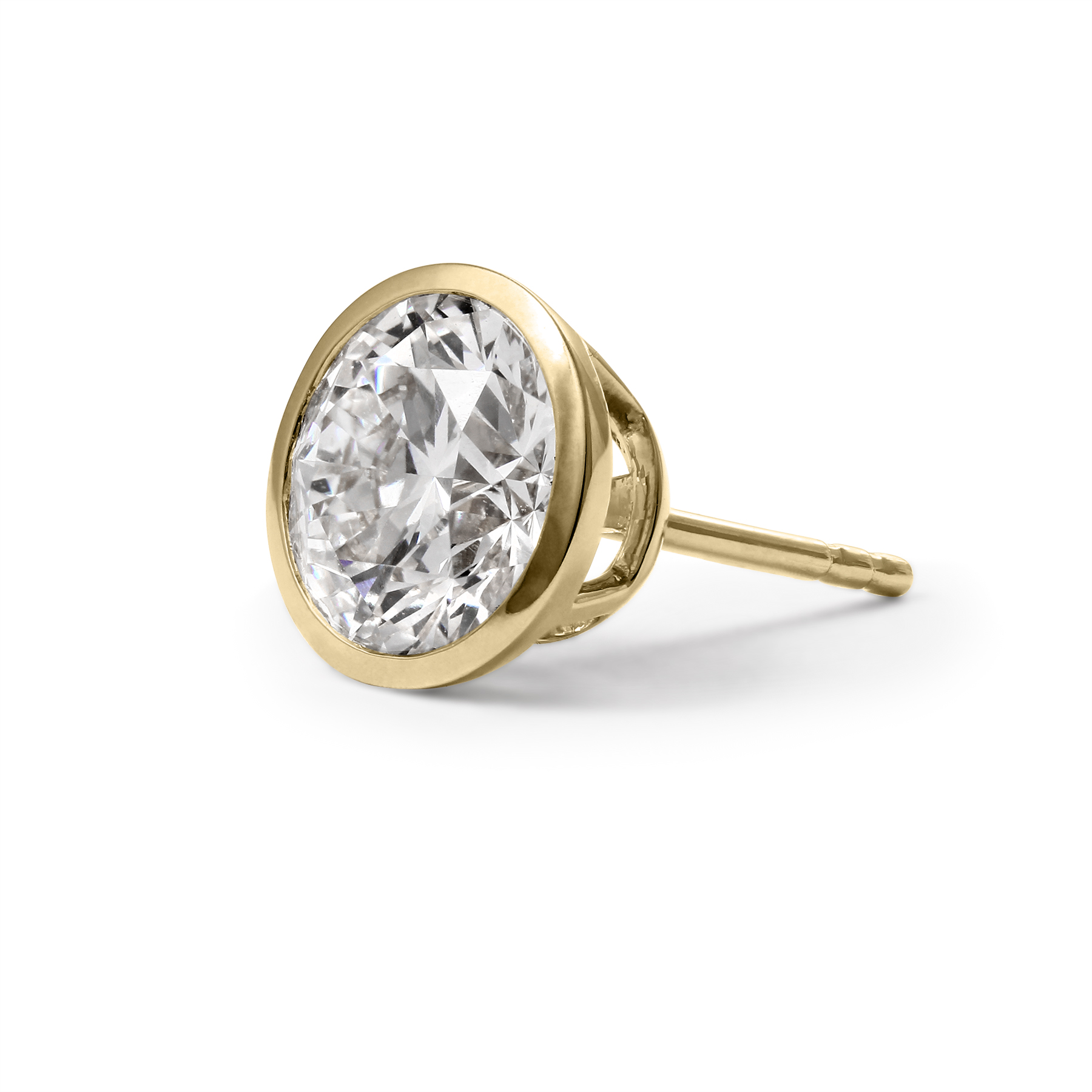 Clarity Diamond Signature Lab-Grown Bezel Set Round Diamond Stud Earrings in Yellow Gold, 3.11 cttw