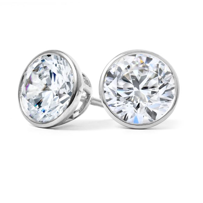 Clarity Diamond Signature Lab-Grown Bezel Set Round Diamond Stud Earrings in White Gold, 3.19 cttw